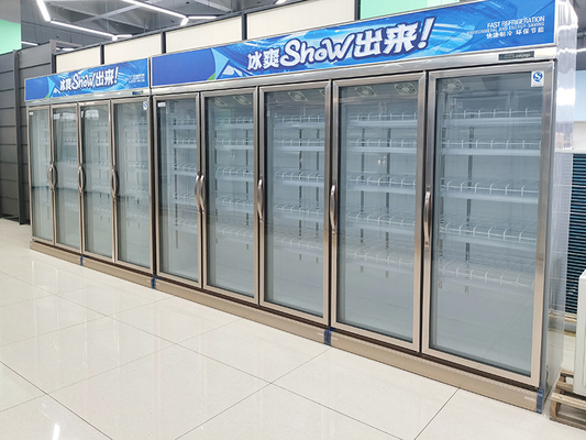 Glass Door Supermarket Display Refrigerator Vertical for beverage Morden Style